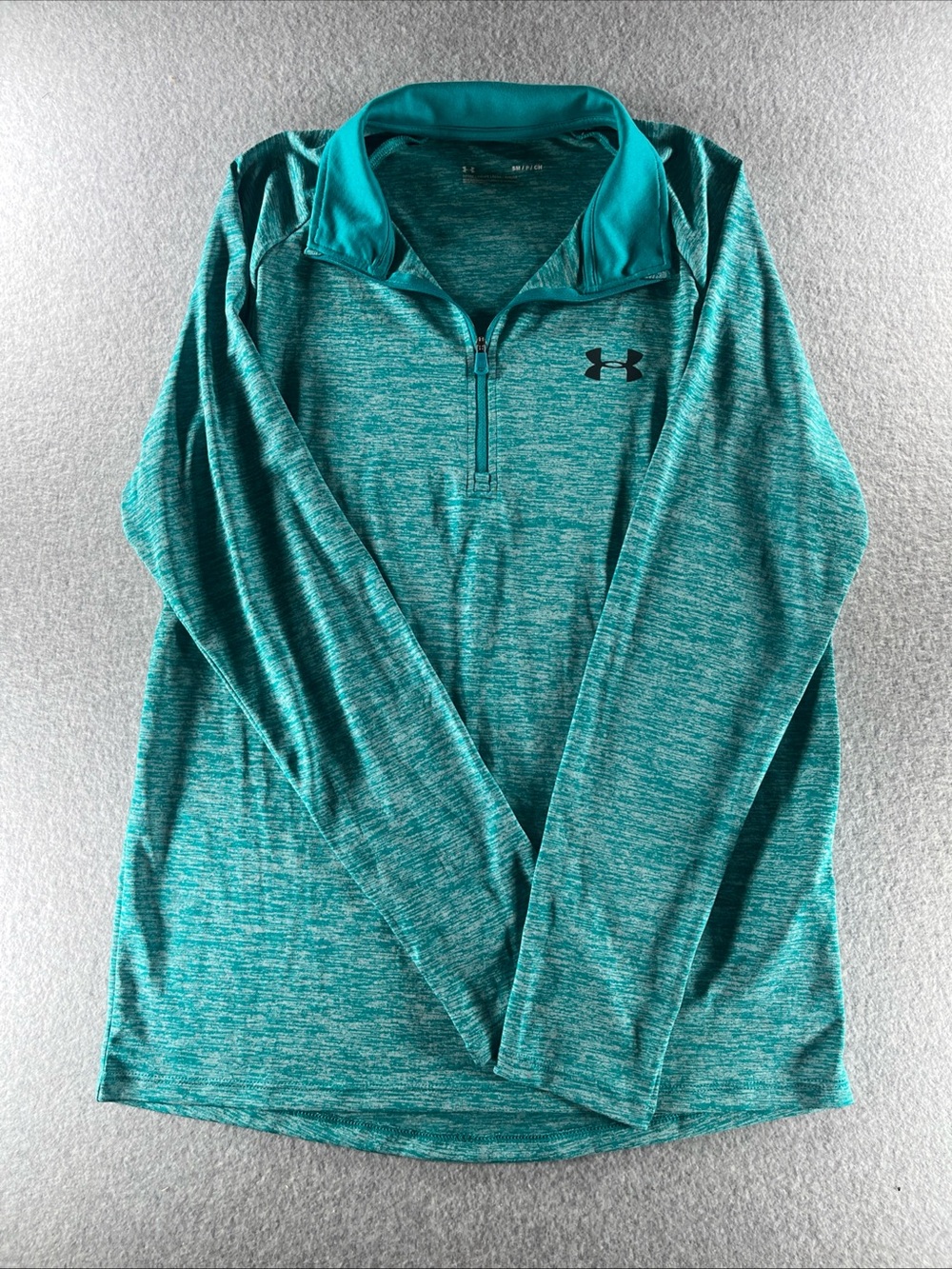 Under Armour Quarter Zip Long Sleeve Athletic Shirt Loose Teal Men's Small